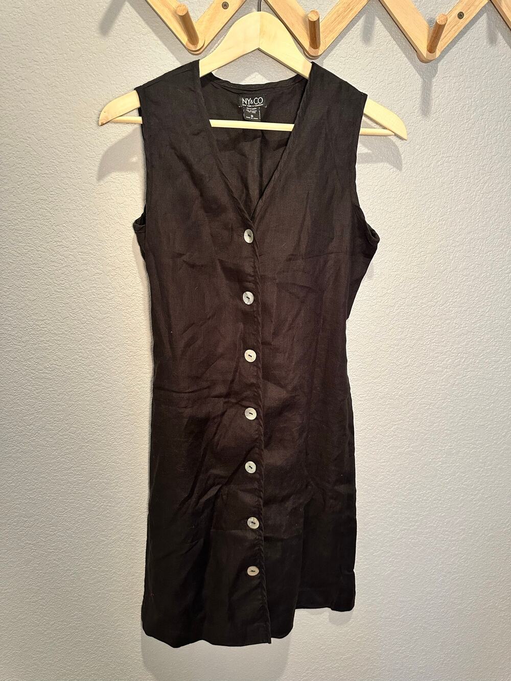 NY&Co Vintage Sheath Dress Black Linen Size 8